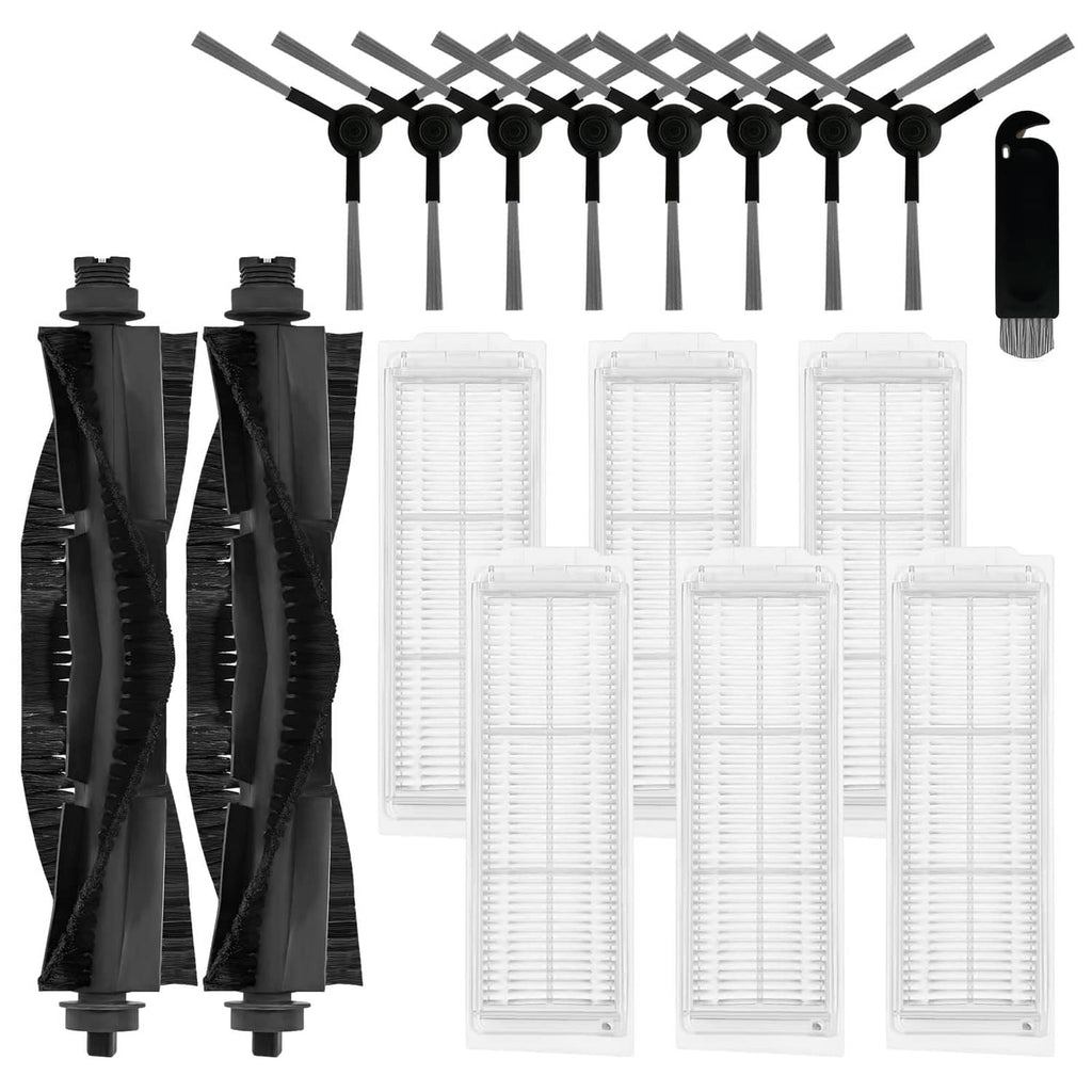 Robot vacuum replacement roller brush set with black bristles and spare filter cards