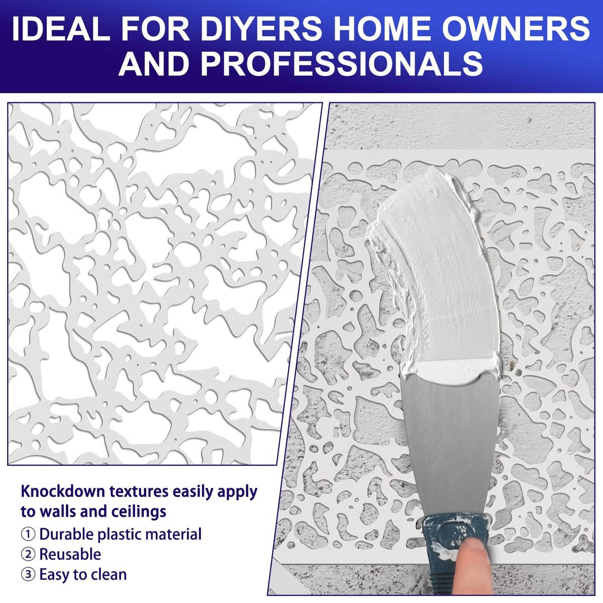 Knockdown texture drywall repair sheet showing pattern and trowel smoothing