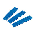 Blue bicycle tire lever set, three plastic prying tools with grip ridges