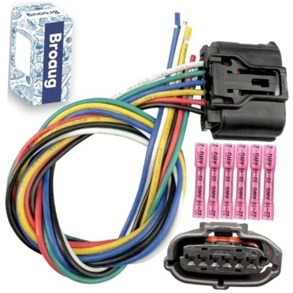 6-pin vehicle wiring pigtail with black connector housing and multicolor wire leads