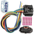 6-pin vehicle wiring pigtail with black connector housing and multicolor wire leads