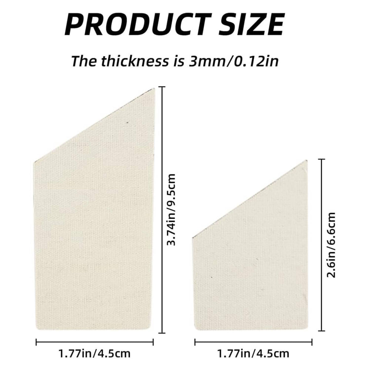 Pool table rail cushion size chart, 3mm thickness and end-shape dimensions