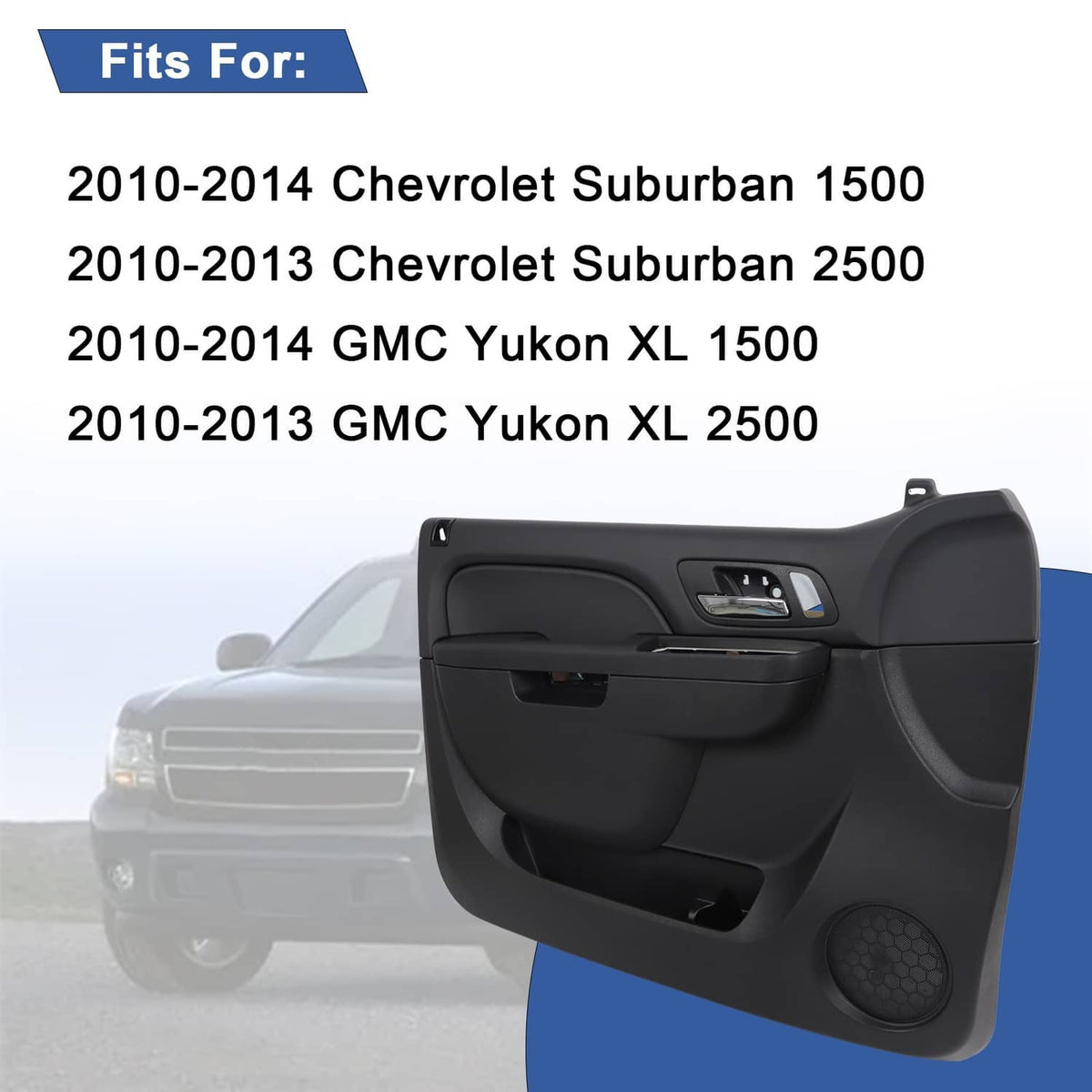 Front door interior trim panel, driver side, black, shown installed on door
