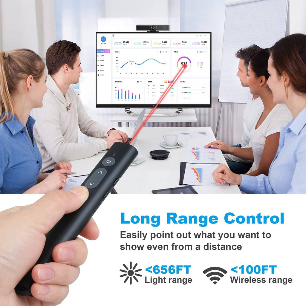 Black presentation remote controlled from a hand during a meeting presentation