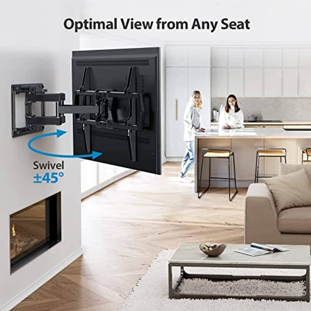 Swivel full-motion TV wall mount with extendable arms and tilting hinge mechanism