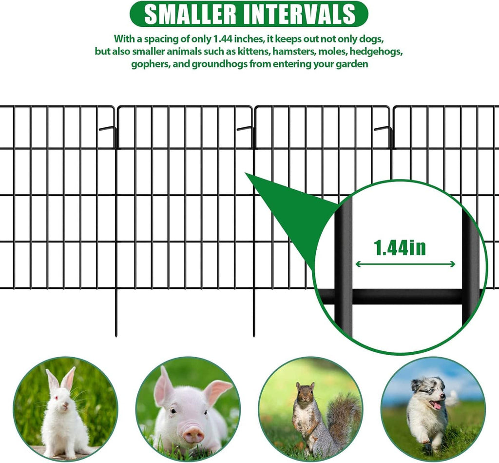 Black wire animal barrier fence with tight 1.44 in grid spacing shown on a close-up panel