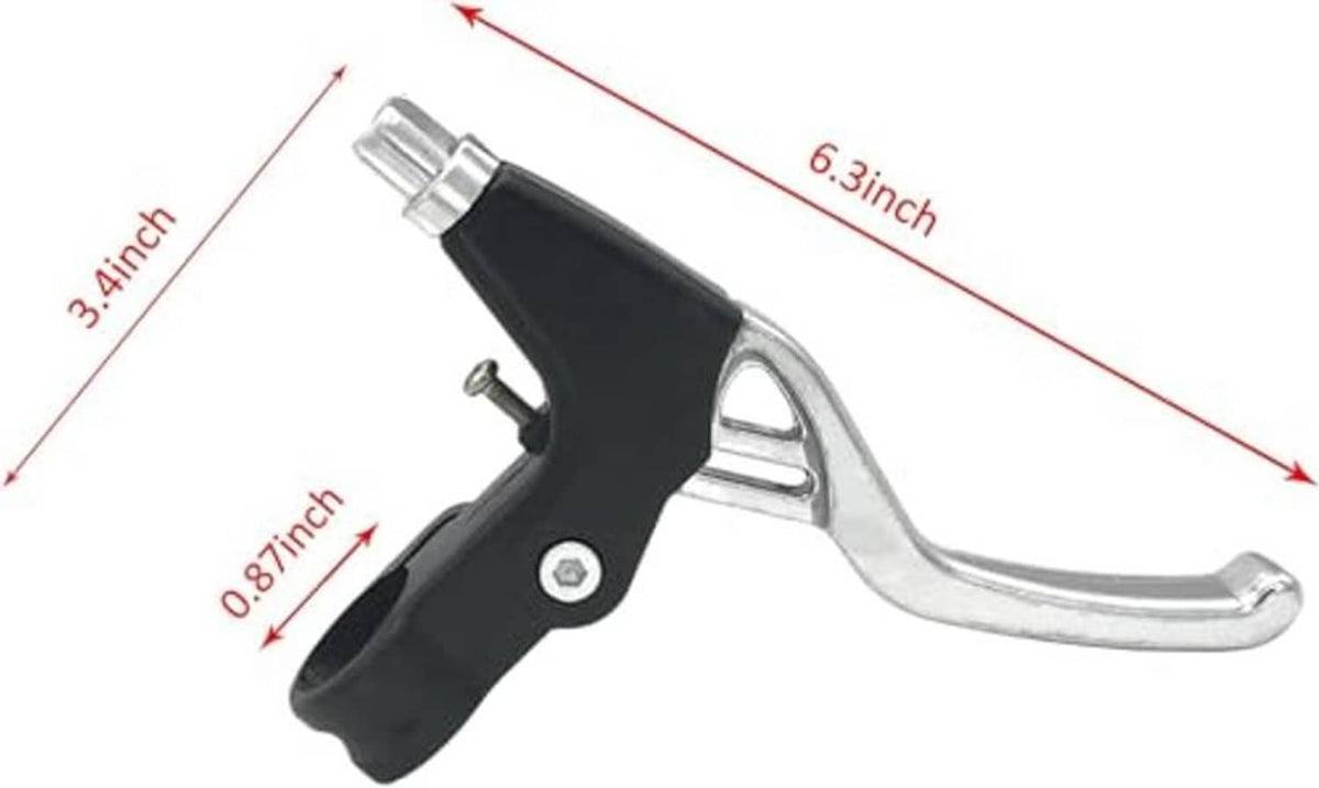 Compact bicycle brake lever with silver curved arm and black lever body, easy reach handle