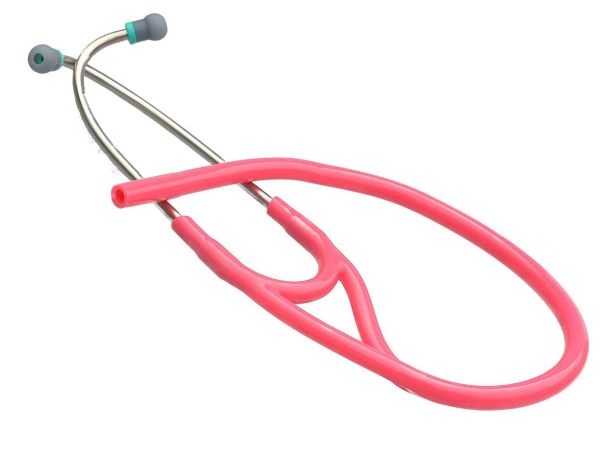 Red stethoscope tubing with gray ear tips and metal tubing, for Littmann Cardiology III