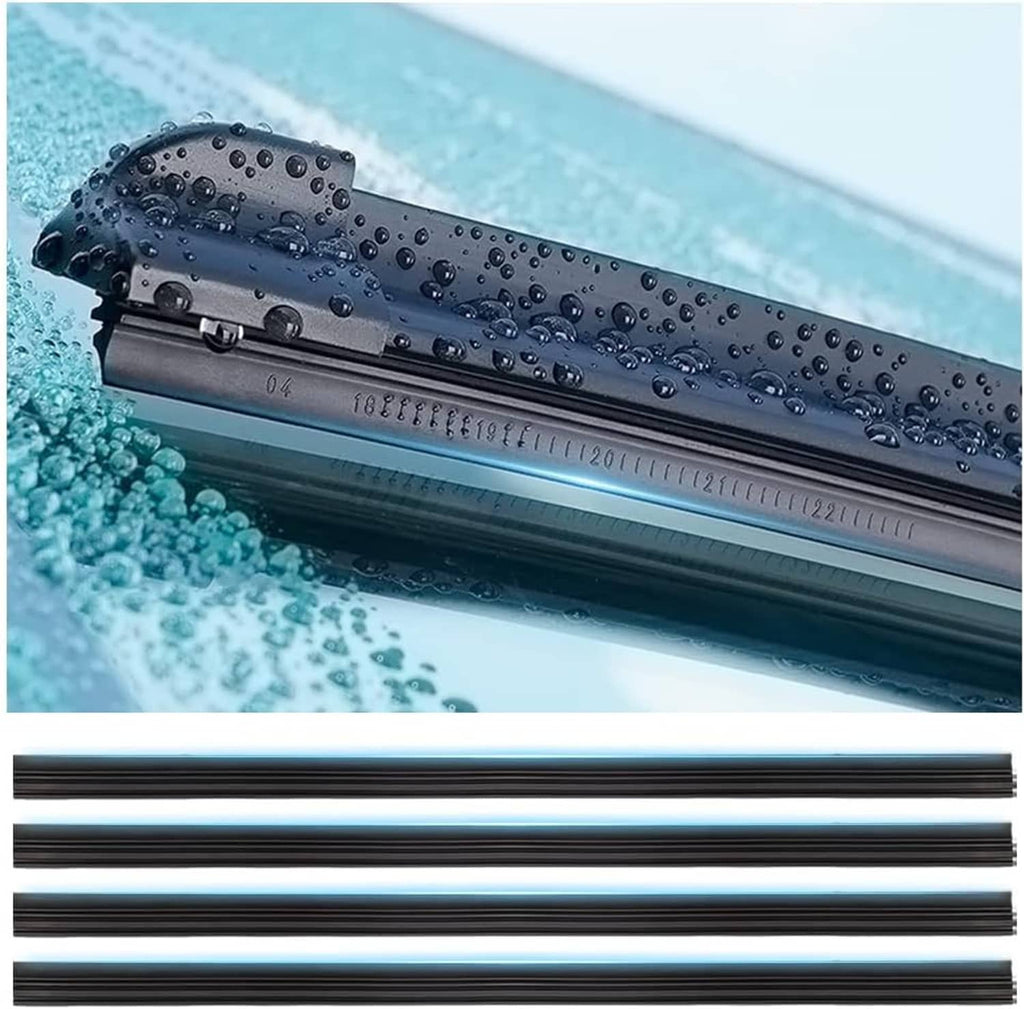 Set of car windshield wiper blade strips with dark rubber edge (4-pack style)