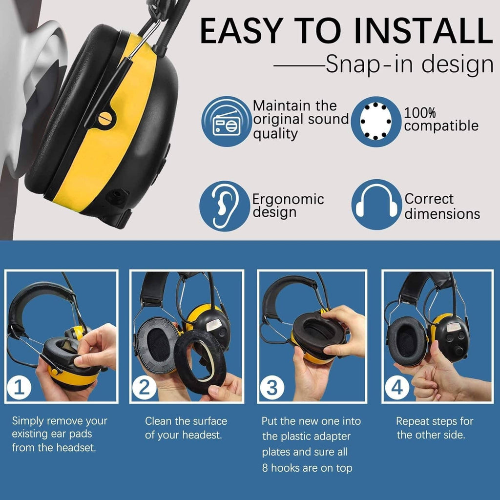 Black foam replacement ear pads with snap-in design
