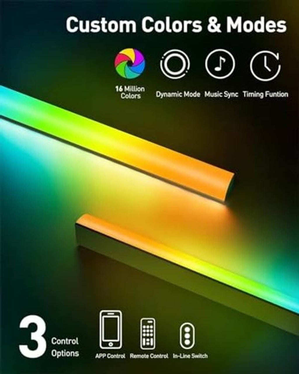 Full-motion TV wall mount with RGB light bar and control options