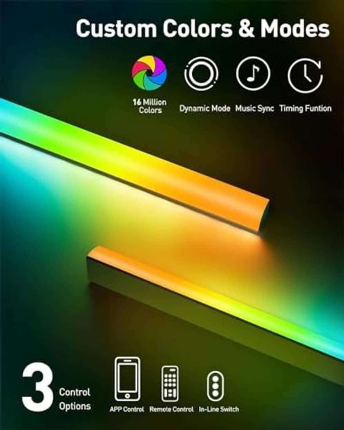 Full-motion TV wall mount with RGB light bar and control options