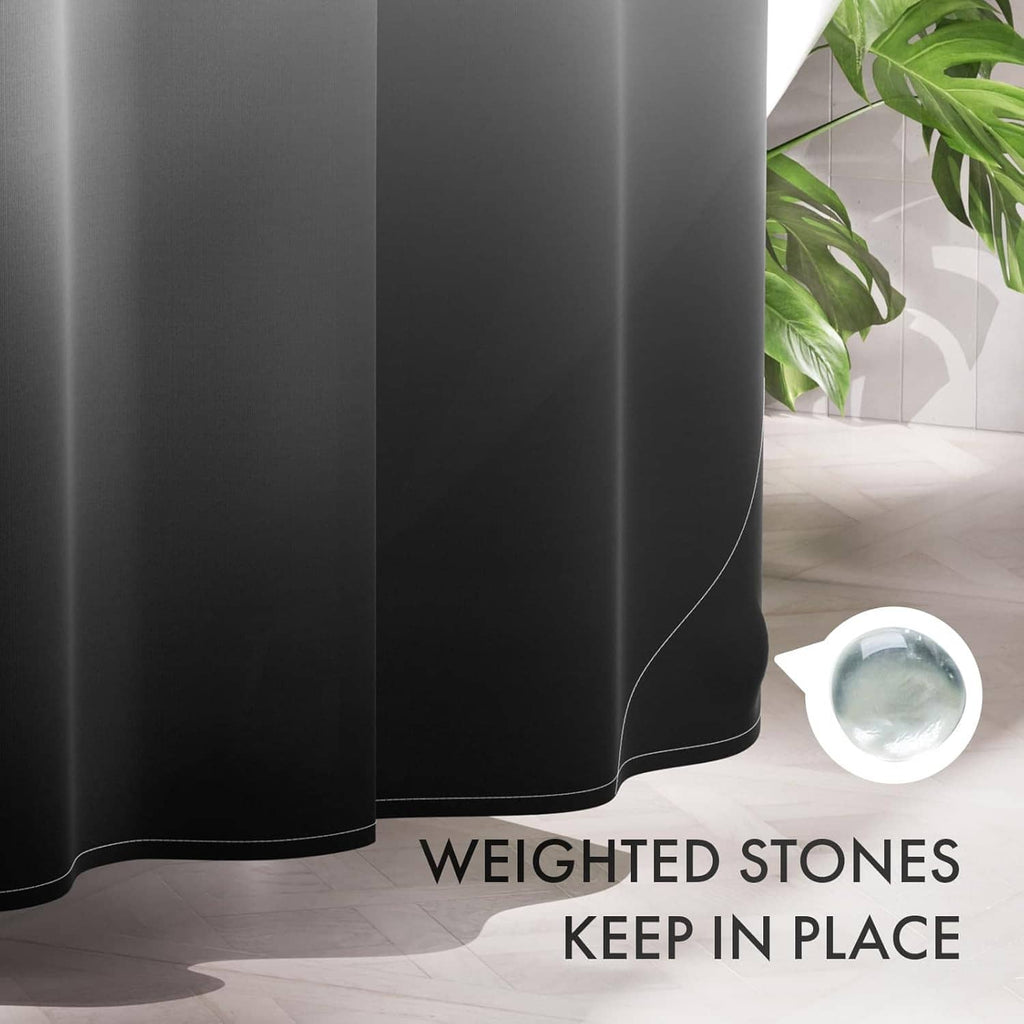 Cloth ombre shower curtain with weighted stones to help keep the fabric in place