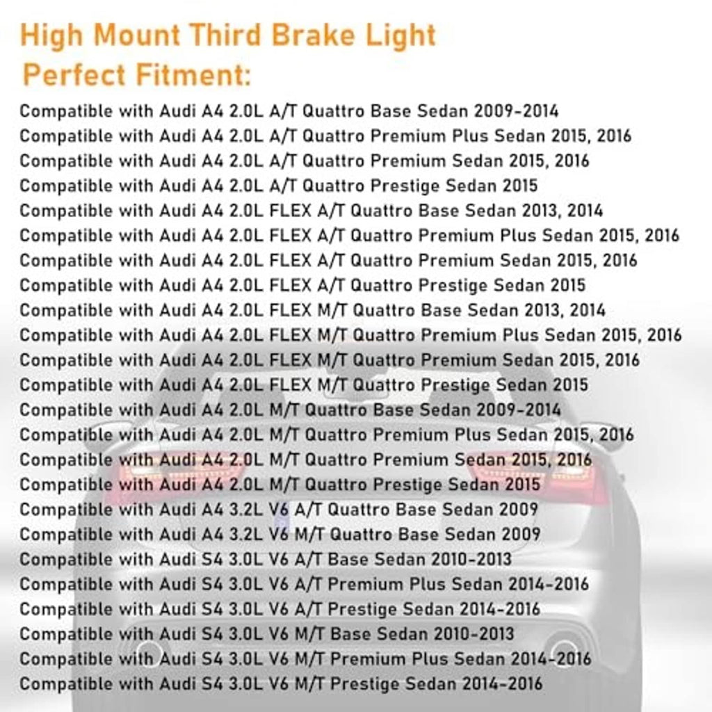 Compatibility list for center high mount third brake light assembly