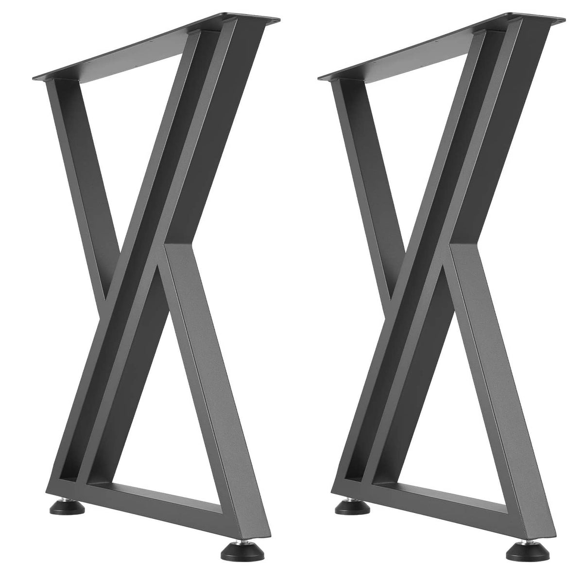 Black steel table legs with X-frame design, square feet, set of 2