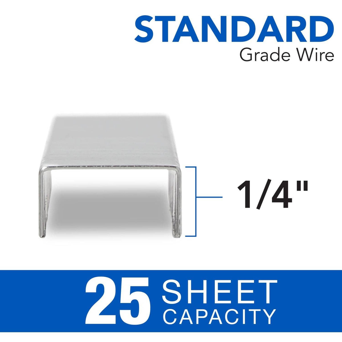 1/4 in standard stapler staples, grade wire, side view with staple legs
