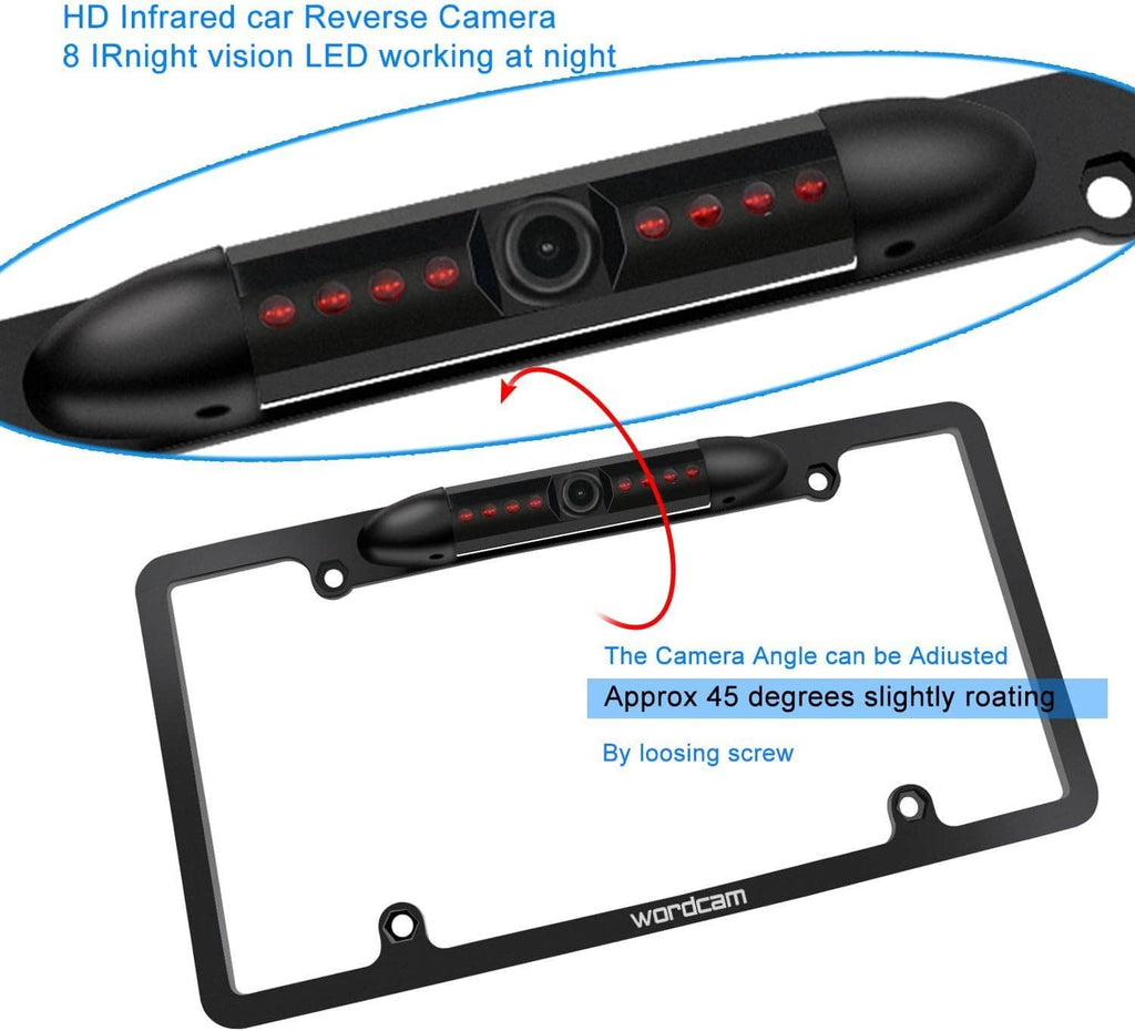 Black license plate backup camera bar with front lens and multiple IR LED dots