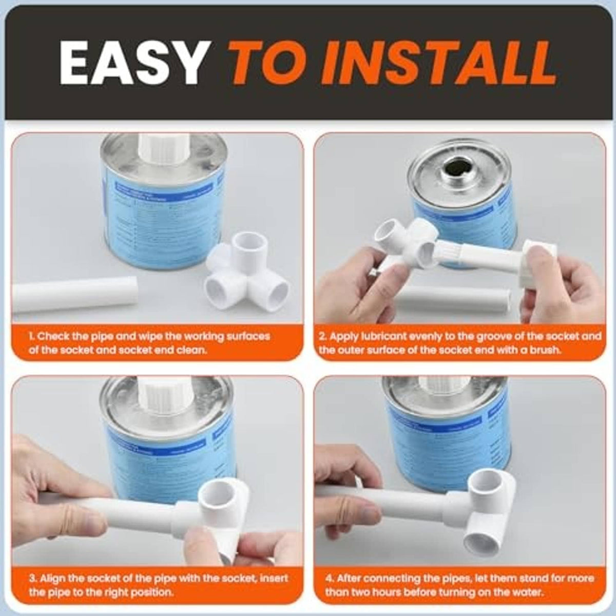 White PVC pipe end cap plug shown being installed, 1-inch rounded socket