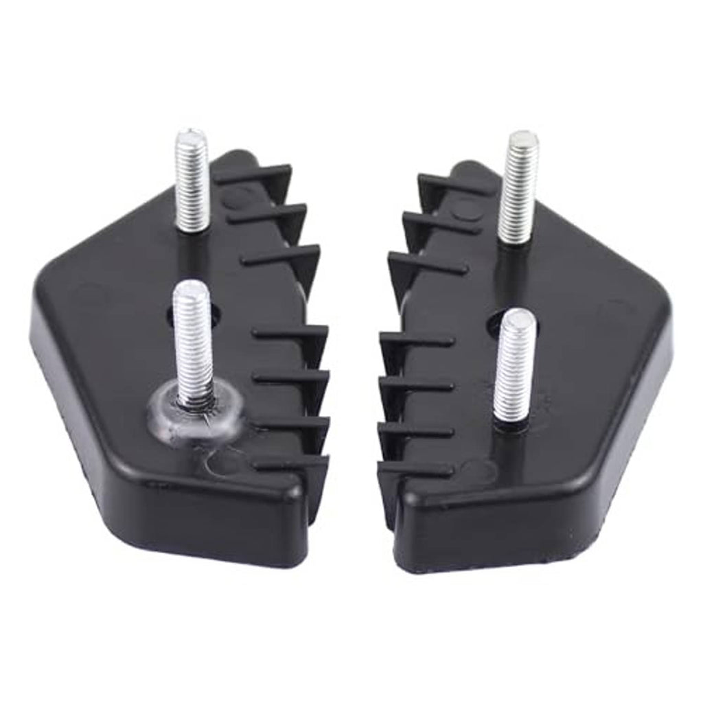 Front bumper support bracket pair, black plastic with four vertical threaded bolts