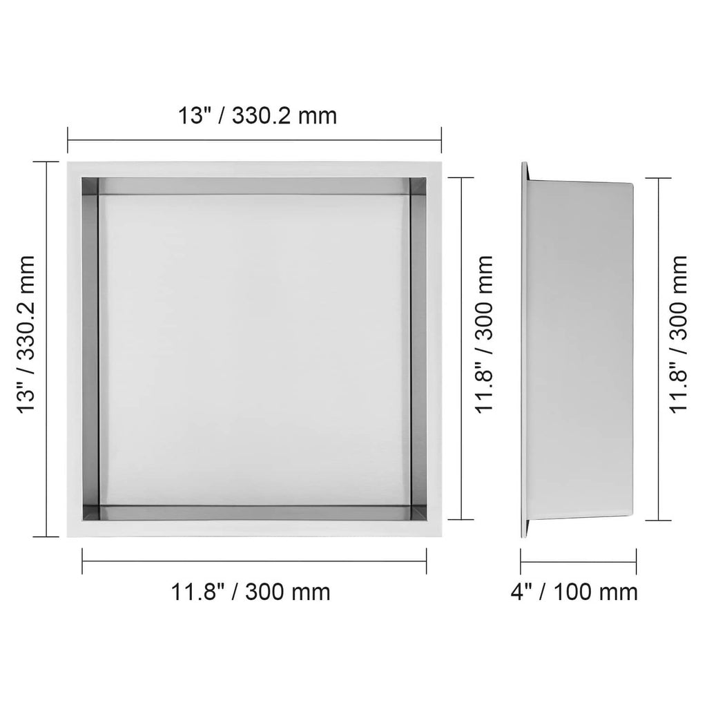 Uimoso stainless steel shower niche size diagram, wall-inserted opening
