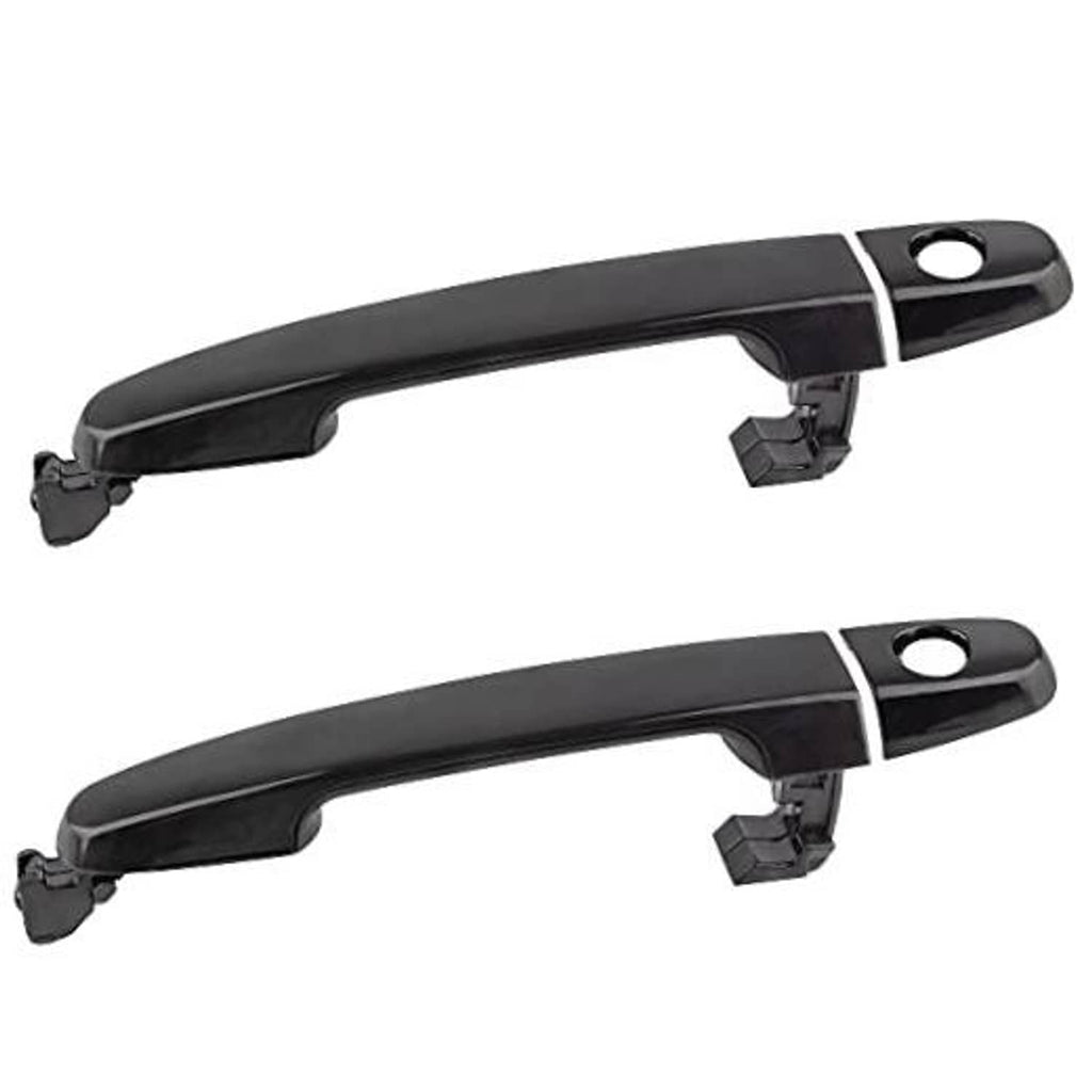 Black exterior door handle set with mounting clips and keyhole opening