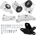 Motor mount kit with silver brackets, black rubber bushings, and mounting hardware pieces