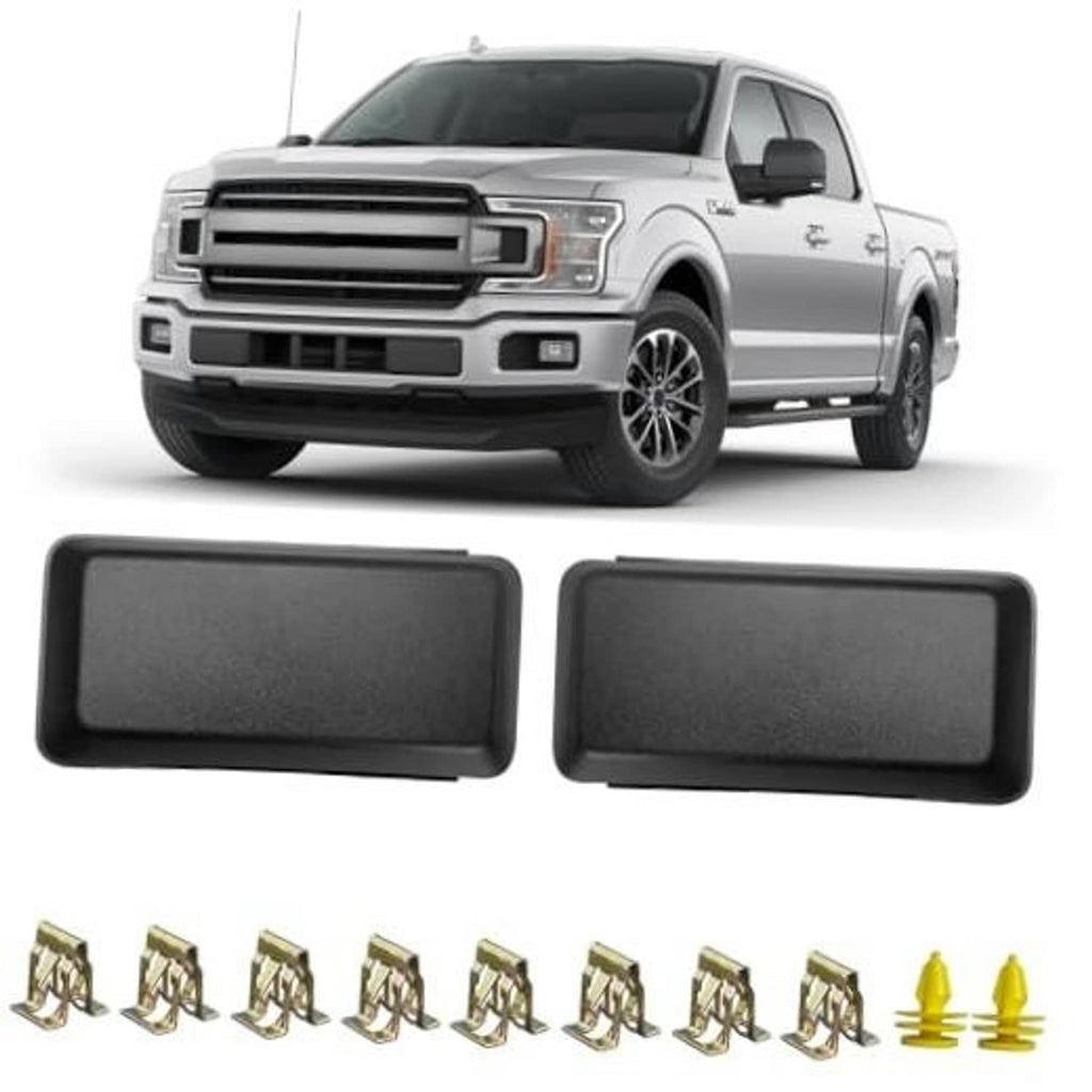 Front bumper guard inserts, two dark covers with mounting brackets and clips
