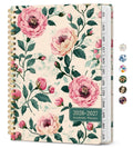 Blush peony floral academic planner cover with spiral binding, pocket and elastic band