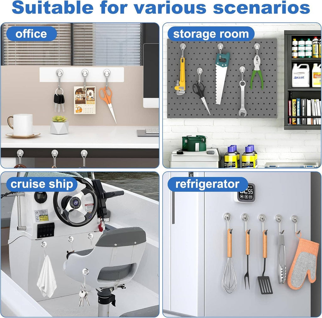 Magnetic hooks for organizing tools in office, storage room, cruise ship, and refrigerator