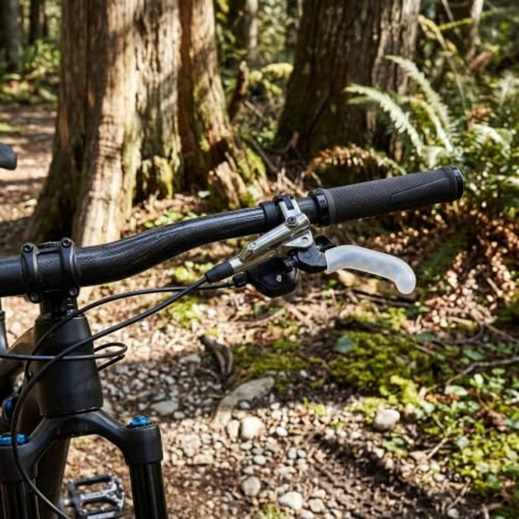 Installed white silicone brake lever grips on a bicycle brake handle