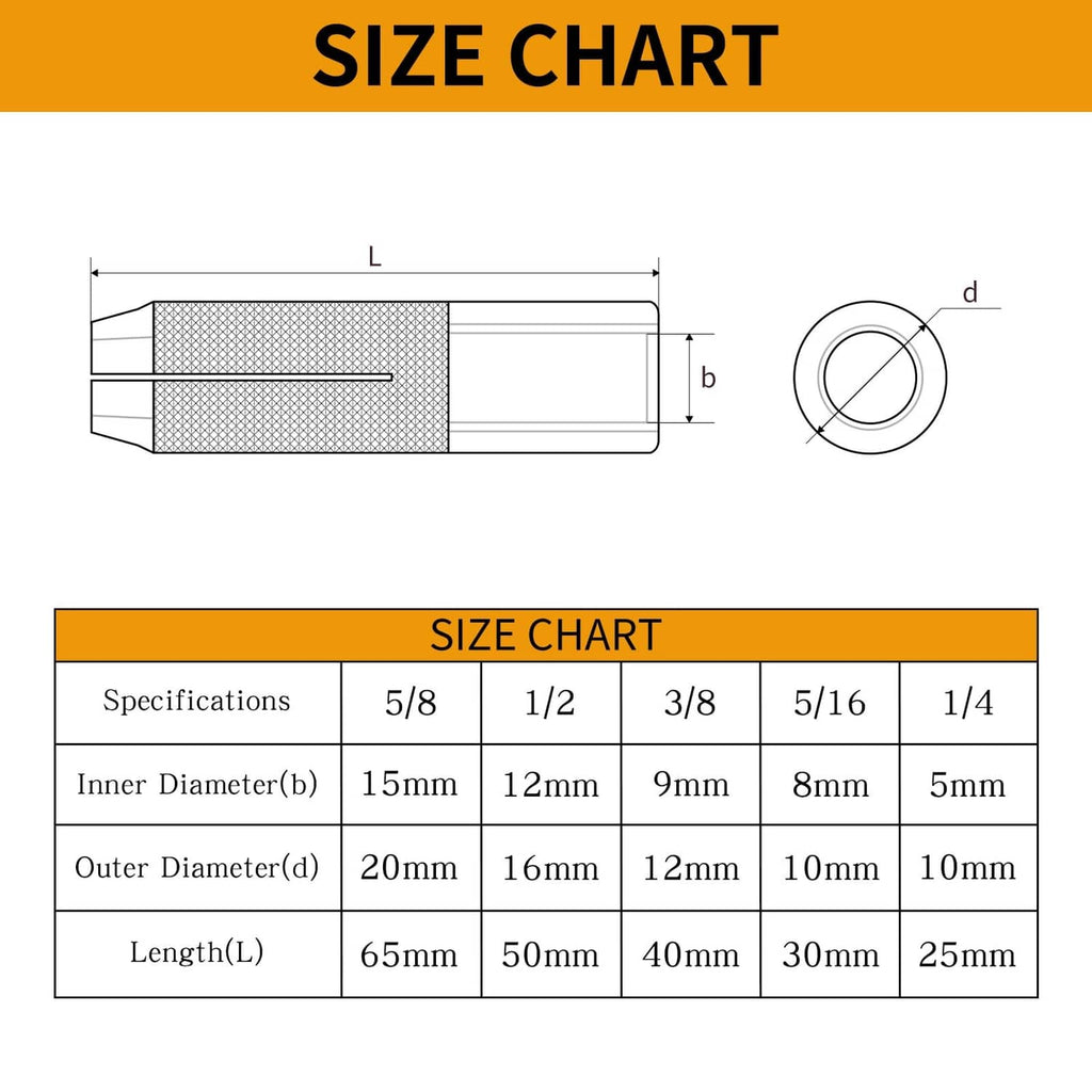 Drop-in concrete anchor size chart with cross-section dimensions and hole specs