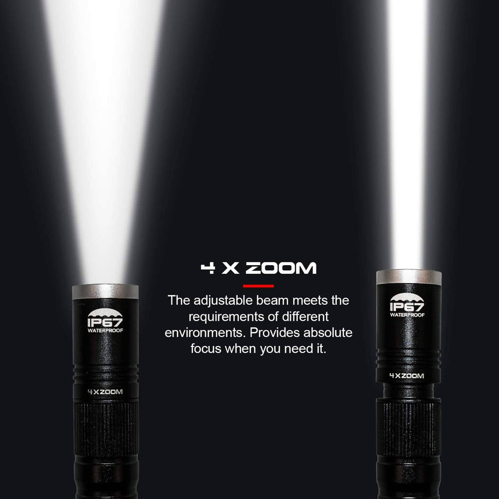 Okcomuy black 4X zoom pen light end with adjustable beam and waterproof badge