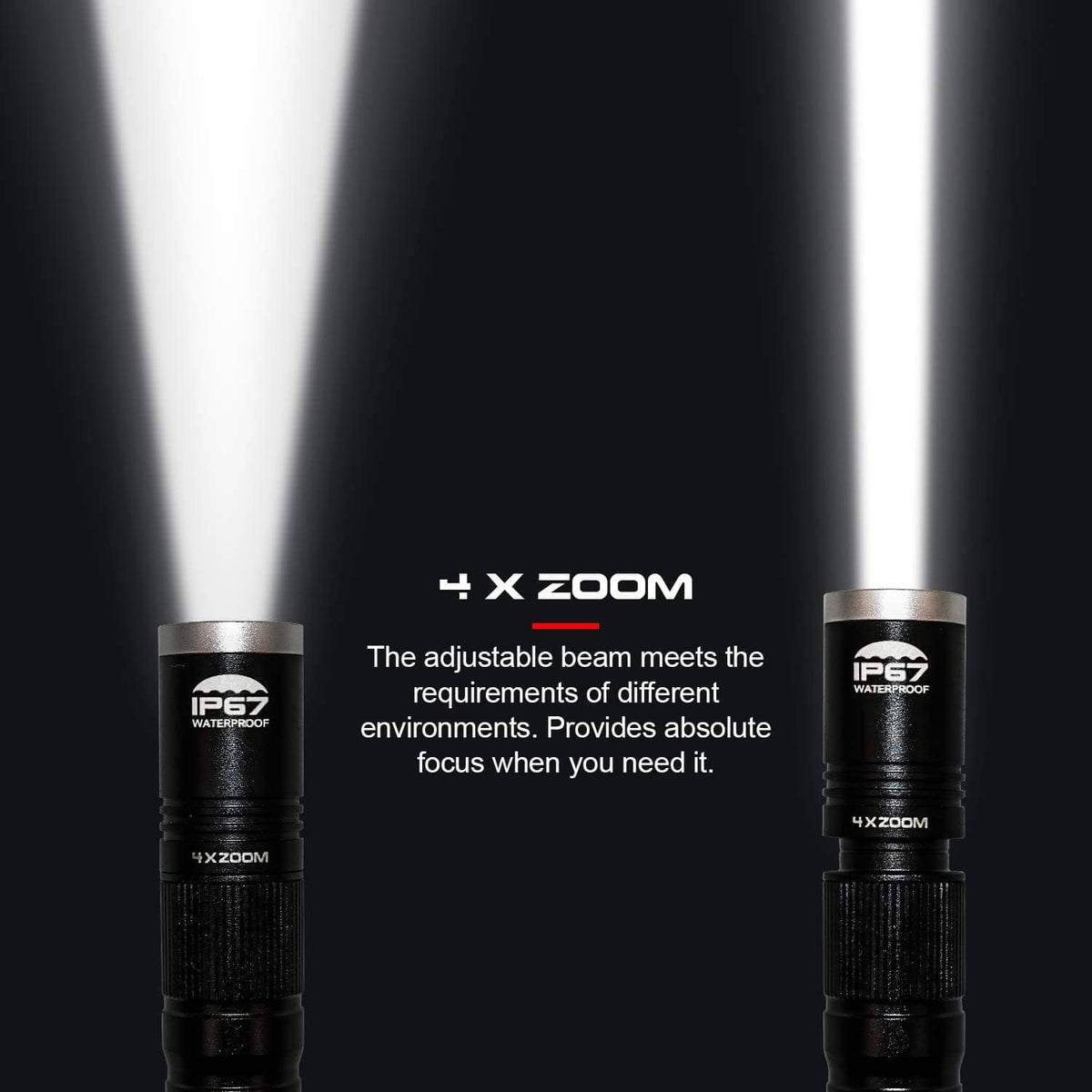 Okcomuy black 4X zoom pen light end with adjustable beam and waterproof badge