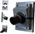 Gray wall line-set cover kit with black round connector port