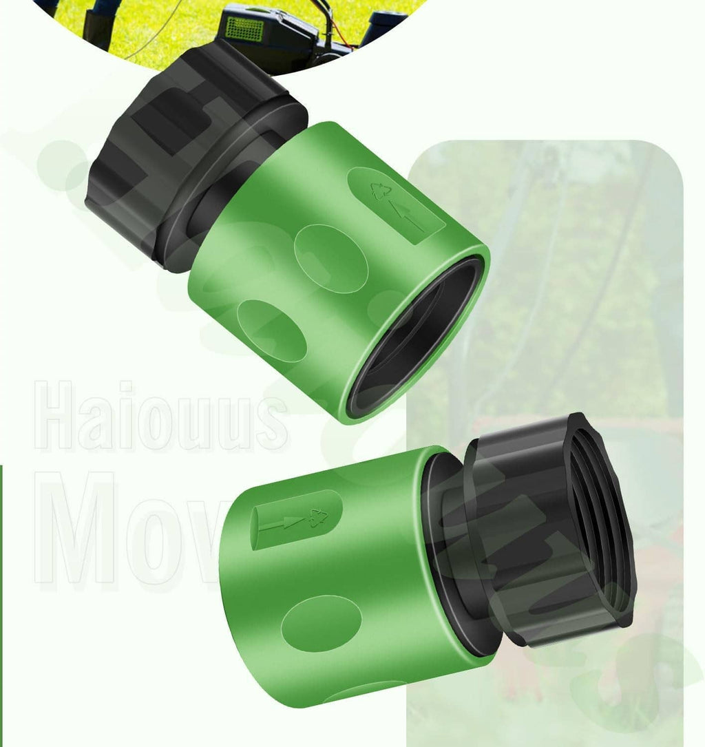 Lawn mower deck wash kit green cylinder with black threaded coupler, angled view
