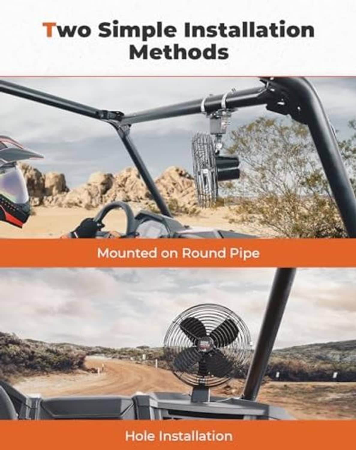 12V cooling fan installation methods: mounted on round pipe or hole installation
