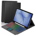 Black touchpad keyboard case with folding stand and tablet, color backlit keyboard