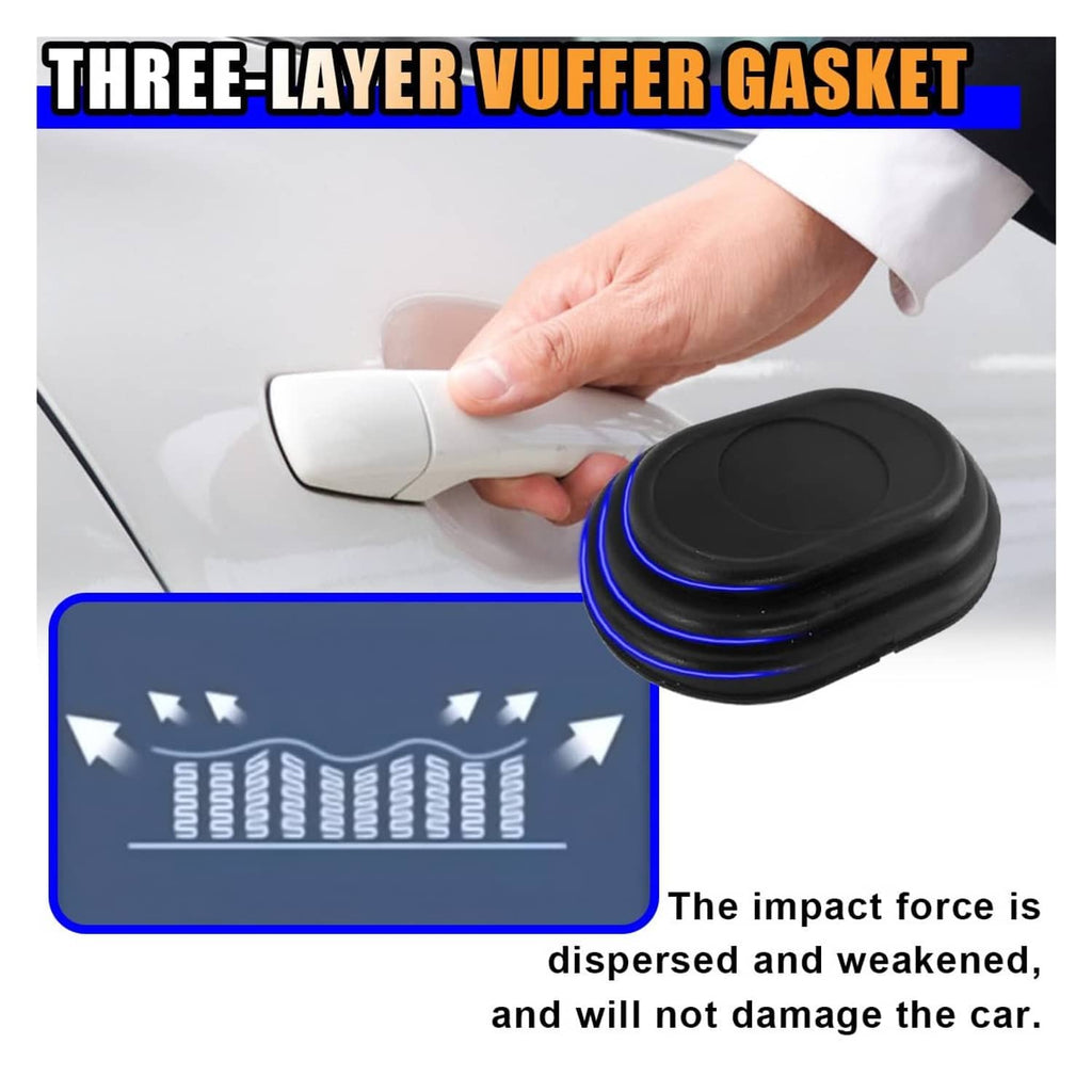 Black silicone shock pad with protective backing, mounted near car door edge