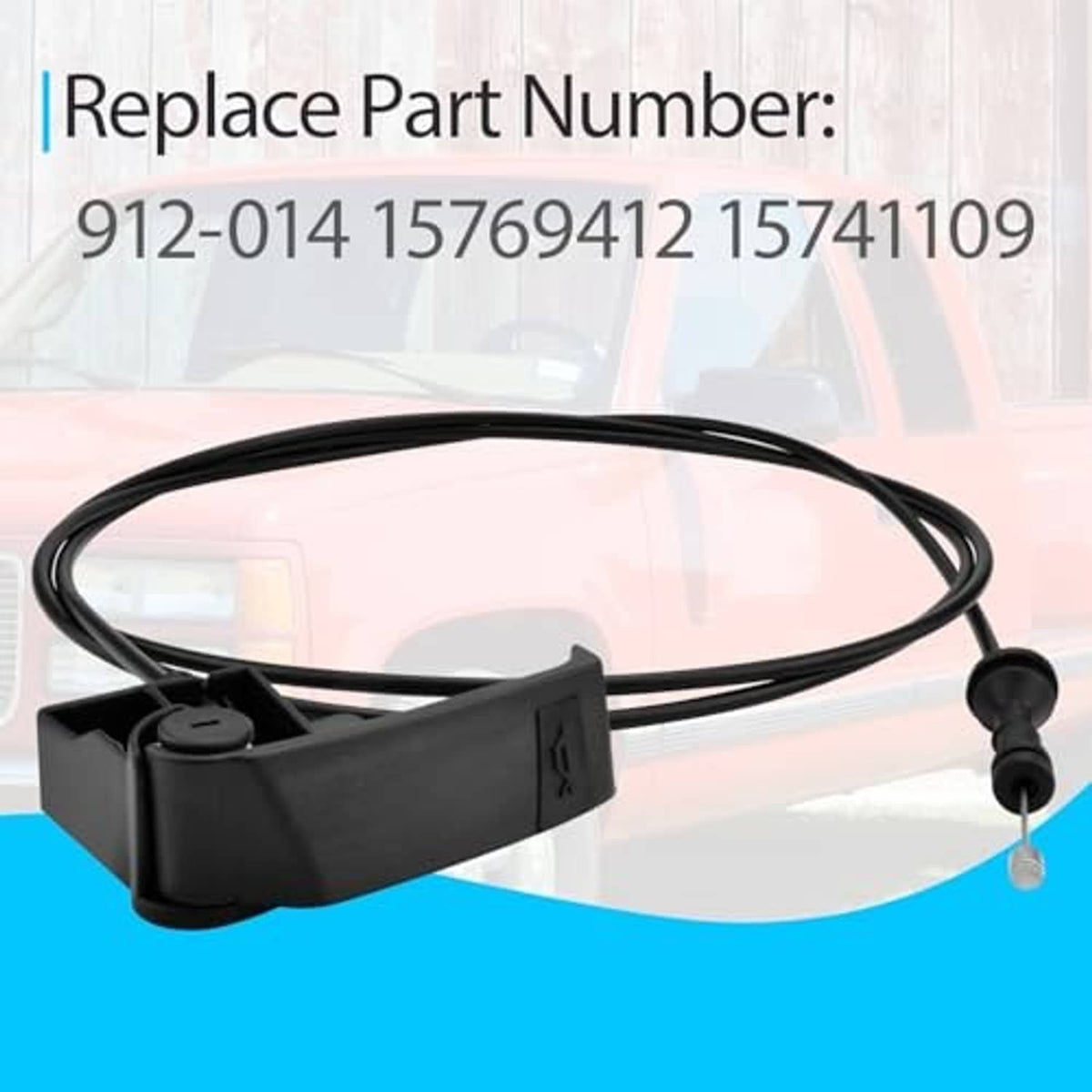 Black hood latch release cable with handle lever and cable grommet