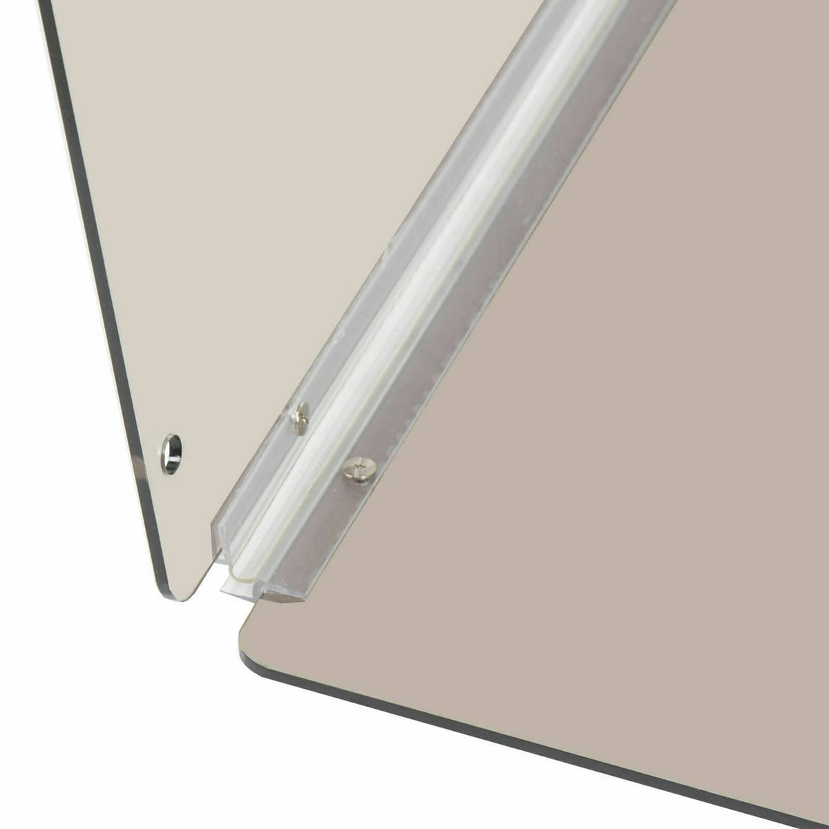 Tinted windshield edge with metal support rail and mounting hardware