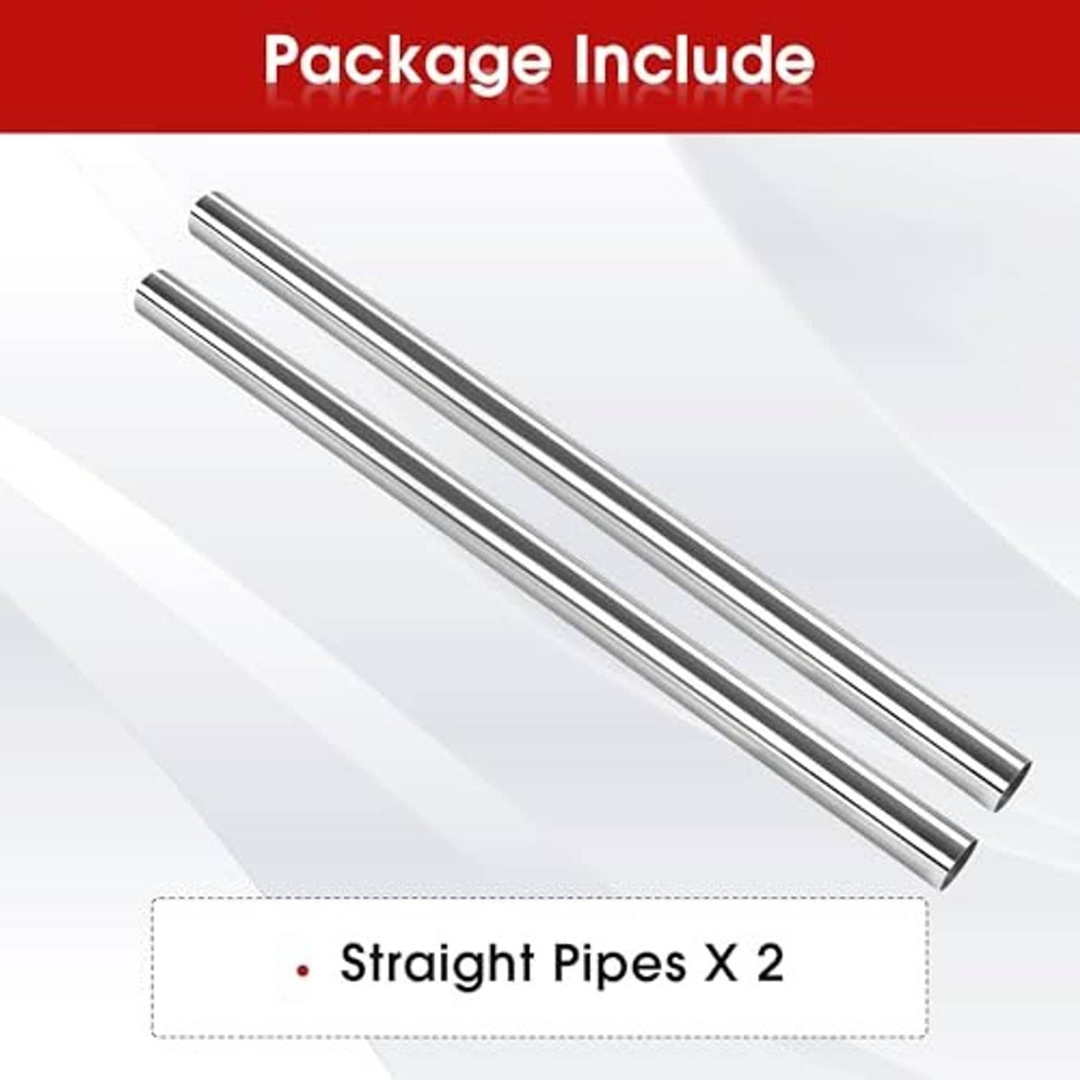 Two straight stainless steel exhaust tubing pipes, 2.5-inch OD, package include