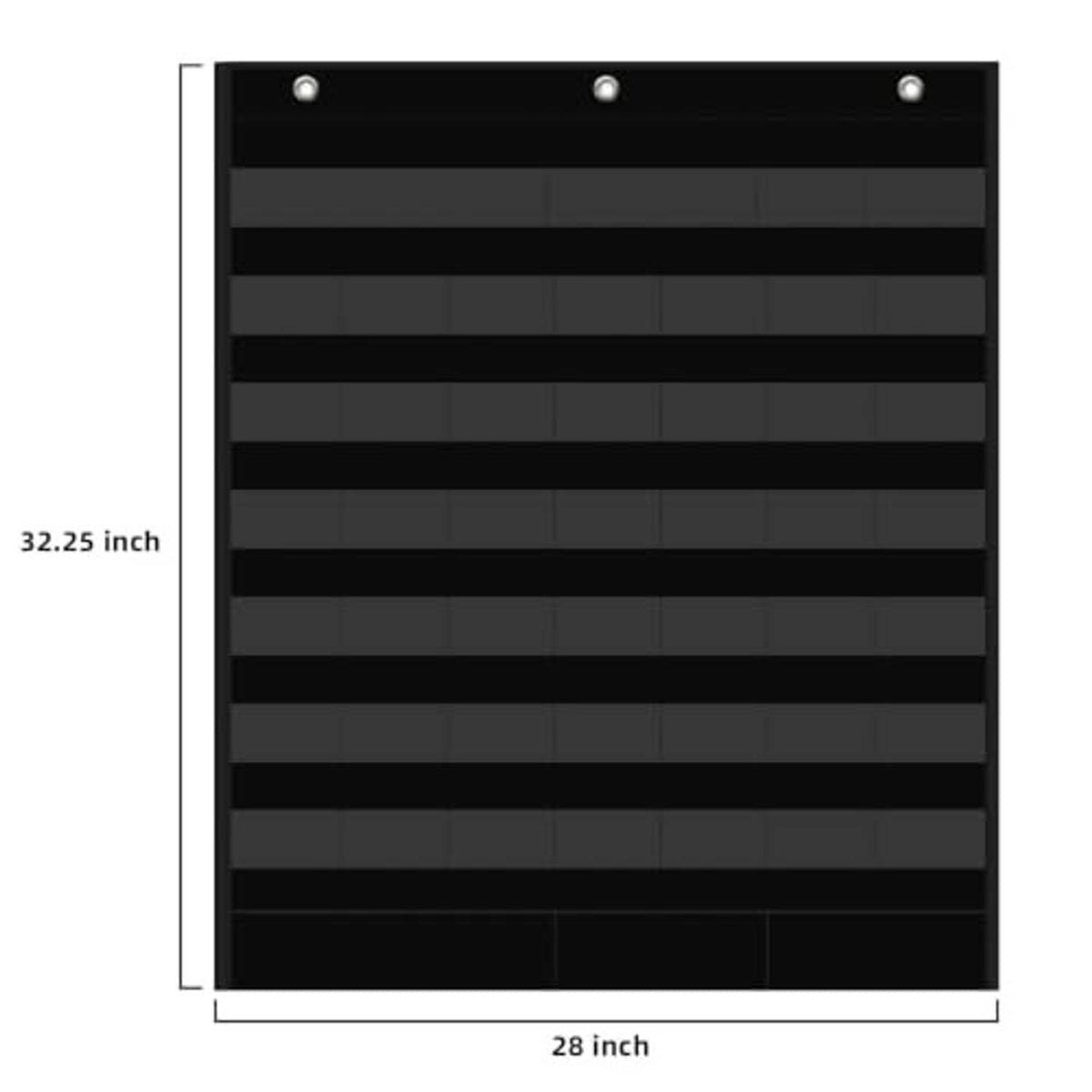 Black calendar pocket chart size 32.25 x 28 inch with hanging grommets