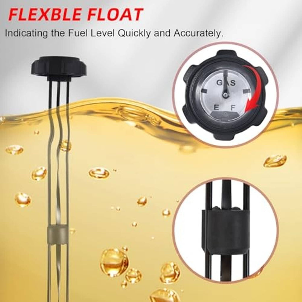 Fuel gauge gas cap with circular GAS meter and black float rod, sealed housing