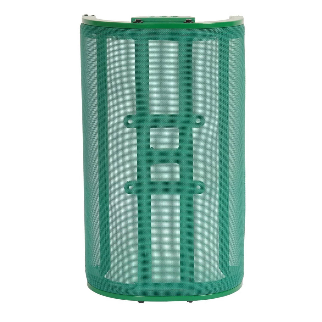 Green cylindrical mesh seat with vertical pattern and base mounting hardware