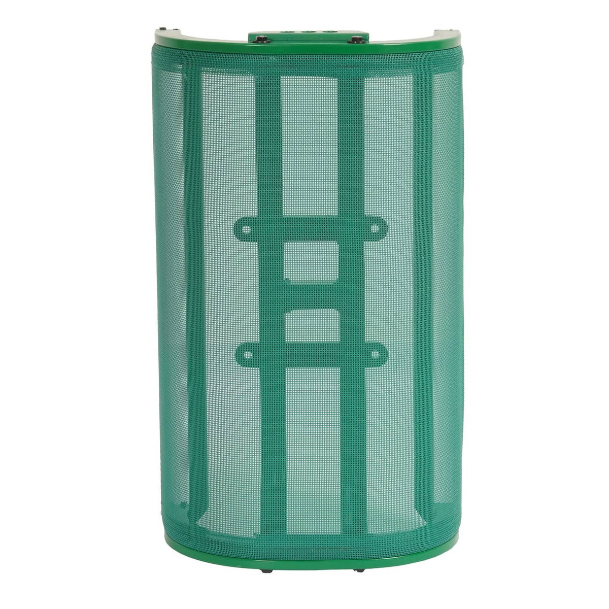 Green cylindrical mesh seat with vertical pattern and base mounting hardware
