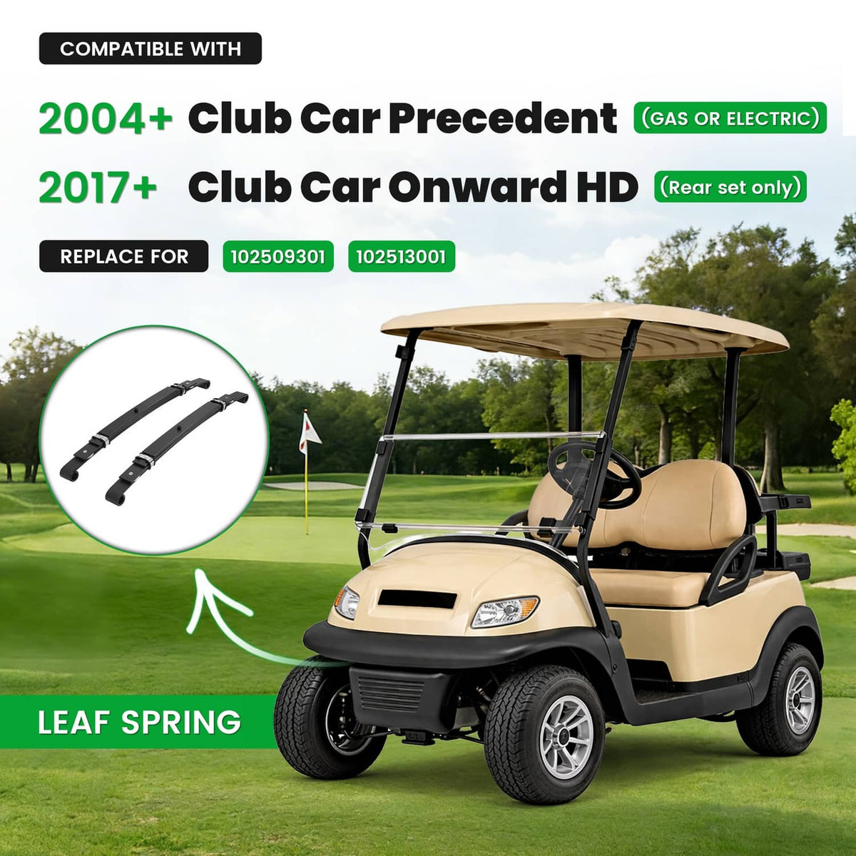 Black 4-leaf rear leaf spring set shown for rear replacement