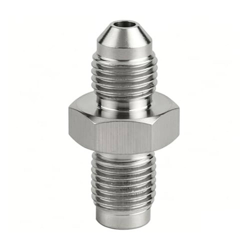 Stainless steel inverted flare male fitting with hex base and central bore
