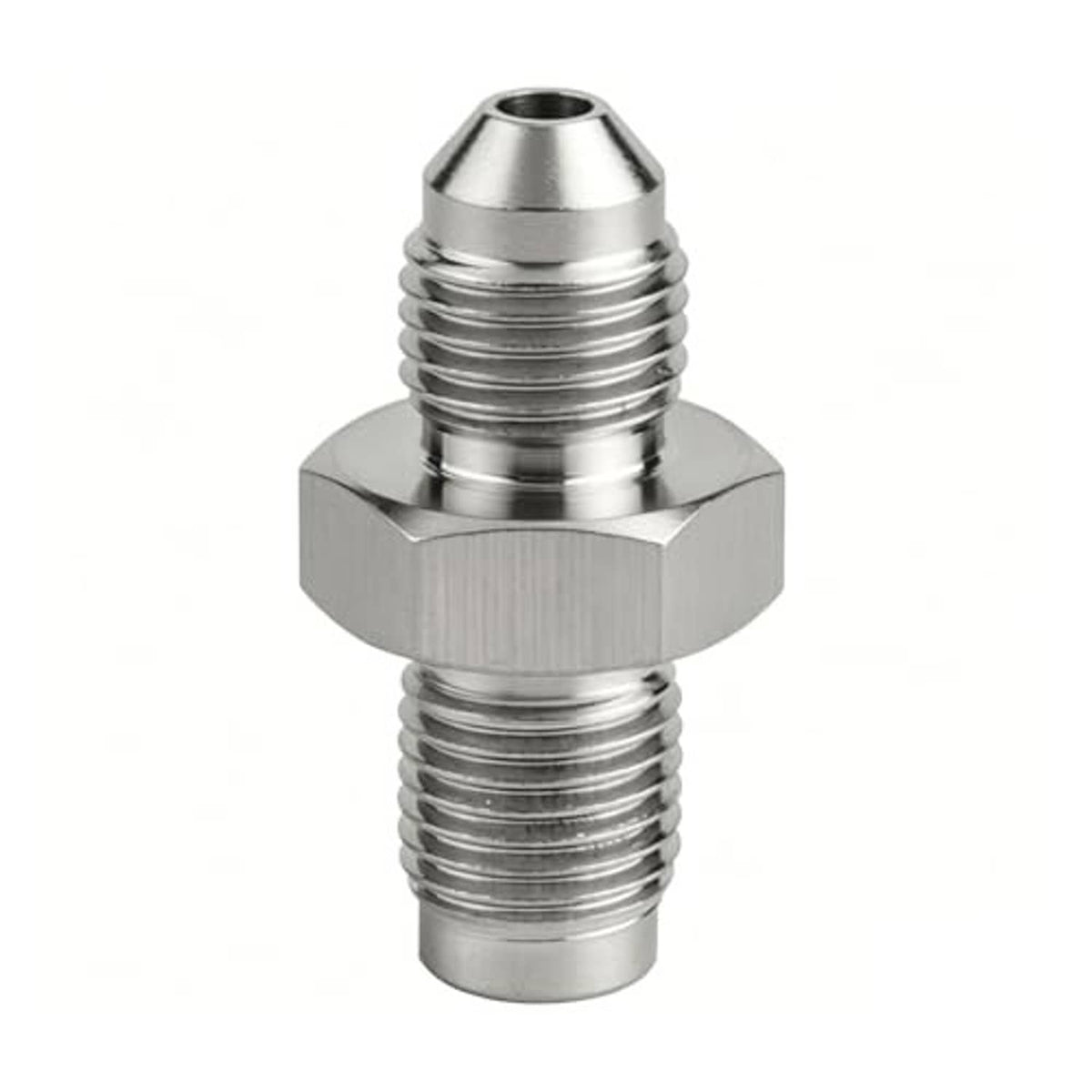 Stainless steel inverted flare male fitting with hex base and central bore