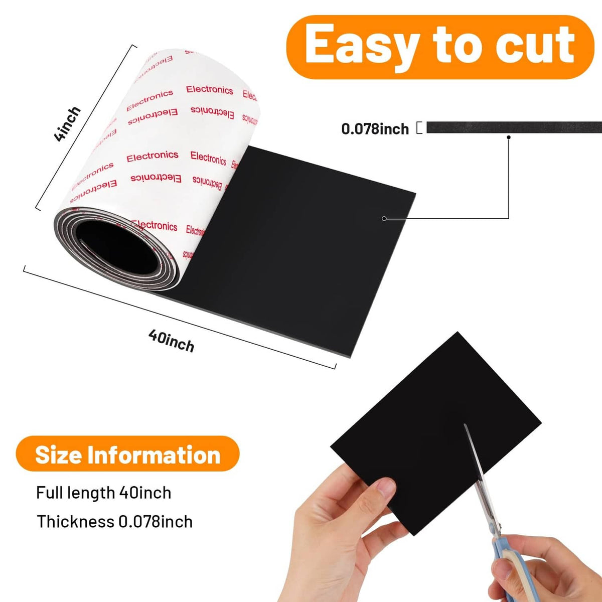 Non-slip adhesive silicone pad roll and black sheet with cutting and size markings