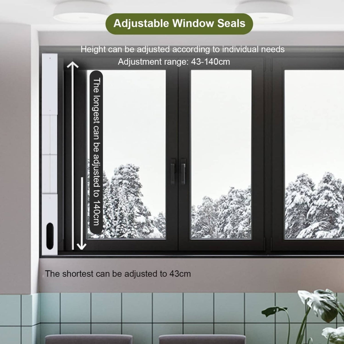 Adjustable window seals with height range marking for different window sizes, white